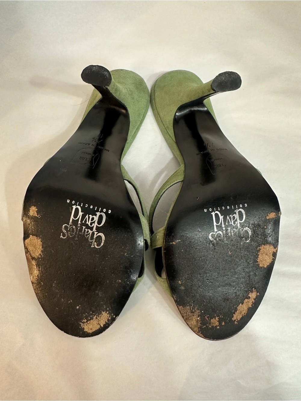 Charles David Olive Green Suede Gem-Embellished Mules - Picture 5 of 6